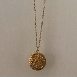 J Crew Sand Dollar Medallion Long Gold Necklace